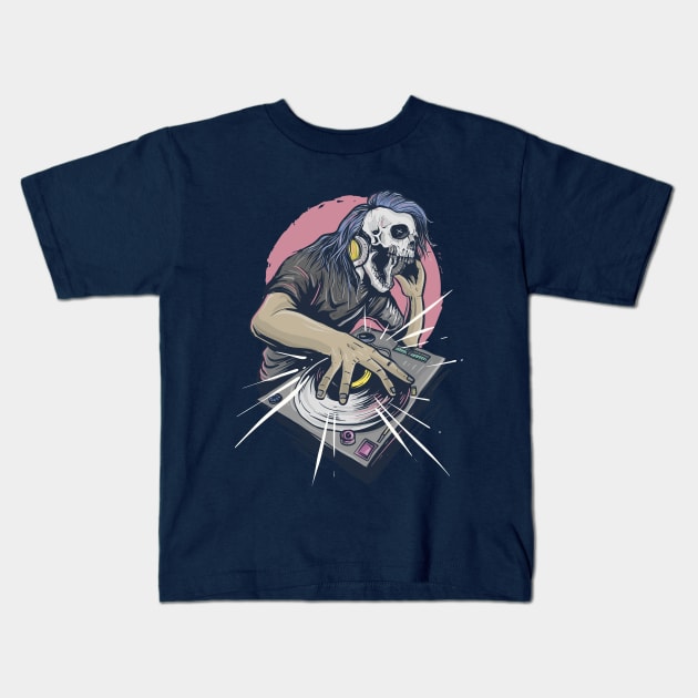 Disc Jockey Skull Kids T-Shirt by Skidipap